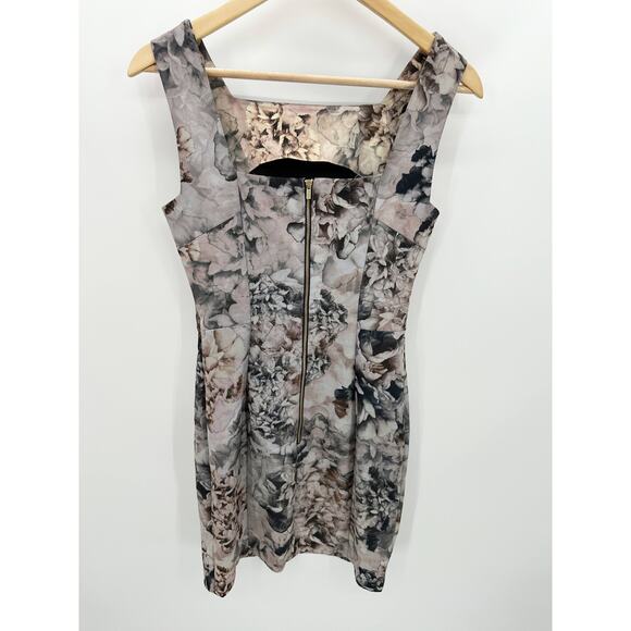 H&M Grey Floral Print Square Neck Knee Length Sleeveless Dress Women's Size 6 - Picture 2 of 8